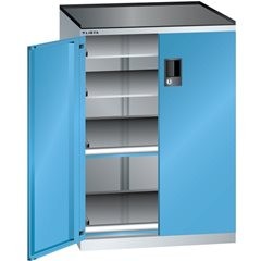 Schubladenschrank mit Flügeltüren, Höhe 1020 mm, 4 Böden, Traglast 75 kg, grau metallic / lichtgrau.