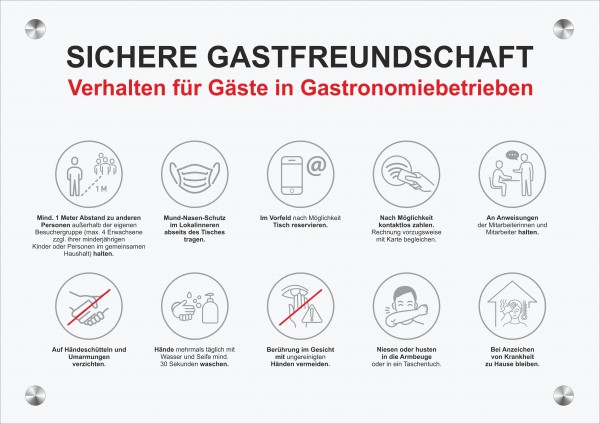 Informationstafel Gastronomie Acrylglas mit Distanzhalter