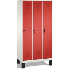 EVOLO Garderobenschrank, mit Füßen, 3 Abteile, Abteilbreite 300 mm, verkehrsweiß