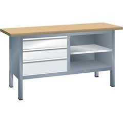 Werkbank mit Multiplexplatte, Gestellbauweise, 3 Schubladen, 2 Fachböden, Korpus
