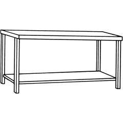 Edelstahl-Arbeitstisch, 1 Fachboden voll, Breite 1200 mm.