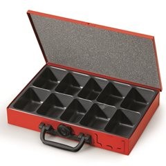 Stapelturm mit 4 Sortimentskoffern, Einleger mit 10fach-Einteilung, Koffer farbi