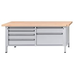 Werkbank mit XL/XXL-Schubladen, Gestellbauweise, Breite 2000 mm, 6 Schubladen, Buchemassivplatte, Fr