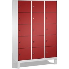 EVOLO Fächerschrank, mit Füßen, 3 Abteile, je 5 Fächer, Abteilbreite 400 mm, lic