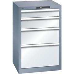 Schubladenschrank, 4 Schubladen, BxTxH 564 x 572 x 850 mm, grau metallic / lichtgrau.