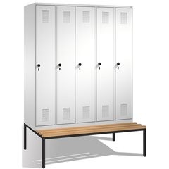 EVOLO Garderobenschrank, mit Sitzbank, 5 Abteile, Abteilbreite 300 mm, lichtgrau
