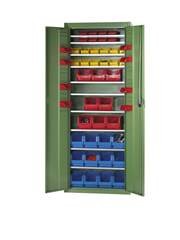 Magazinschrank mit Sichtlagerkästen, HxBxT 1740 x 680 x 280 mm, 48 Kästen, zweifarbig, Korpus schwar
