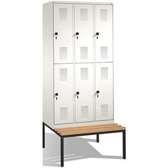 EVOLO Garderobenschrank, doppelstöckig, mit Sitzbank, 3 Abteile, je 2 Fächer, Ab