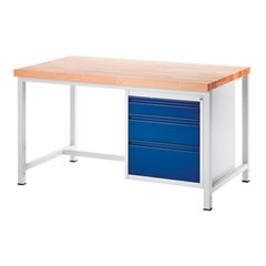Werkbank, Gestellbauweise, 3 Schubladen Größe L je 1 x 120/180/240 mm hoch, Tiefe 900 mm, Breite 150