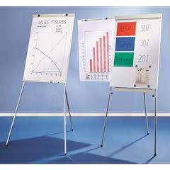 Flipchart, Standmodell mit Seitenarmen, magnethaftend, Teleskopbeine bis 1800 mm höhenverstellbar.