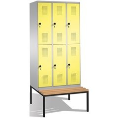 EVOLO Garderobenschrank, doppelstöckig, mit Sitzbank, 3 Abteile, je 2 Fächer, Ab