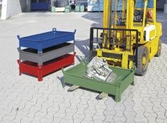 Stapelbehälter aus Stahlblech, niedrige Bauform, Wände geschlossen, BxL 800 x 1200 mm, Traglast 1000