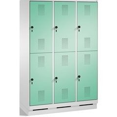 EVOLO Garderobenschrank, doppelstöckig, mit Sockel, 3 Abteile, je 2 Fächer, Abte