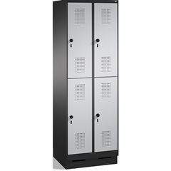 EVOLO Garderobenschrank, doppelstöckig, mit Sockel, 2 Abteile, je 2 Fächer, Abte
