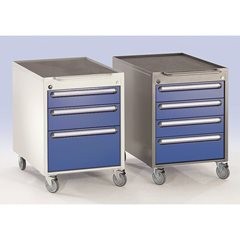 Rollcontainer, HxBxT 765 x 580 x 650 mm, 4 Schubladen, lichtgrau / enzianblau.