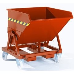 Mobiler Kippbehälter mit Klappmechanismus, ohne Siebeinsatz, Traglast 1000 kg, Volumen 0,43 m³.