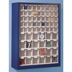 Klappkasten-Hängeschrank, HxBxT 910 x 665 x 250 mm, mit 69 Kästen, Gehäuse enzianblau.