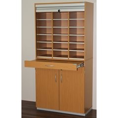 Sortierschrank mit Rollladen und Unterbauschrank, HxBxT 1864 x 913 x 440 mm, 18 Fächer, Buche-Dekor.