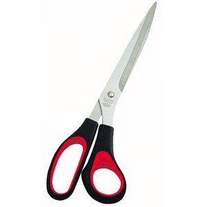 Schere, Edelst., ergon. Griff, Kst., sw/ro, L: 25,5cm