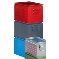 Stapelkasten aus Stahlblech, Volumen ca. 35 l, feuerrot RAL 3000.
