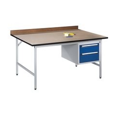 Arbeitstisch, höhenverstellbar, Gestell 30 x 30 mm, Stahlblechplatte, BxT 1250 x 1000 mm, lichtgrau.