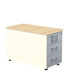 Schubladencontainer auf Rollen, HxT 529 x 800 mm, 3 Schubladen, reinweiß / alusilber / Ahorn.