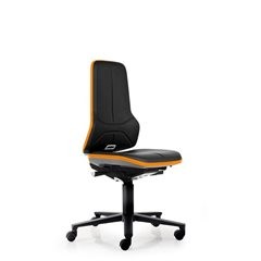 NEON Arbeitsdrehstuhl, Rollen, Synchronmechanik, Kunstleder, Flexband orange.