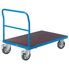 Plattformwagen, Rohrschiebebügel, Vollelastikreifen, LxB 1050 x 700 mm, lichtblau.