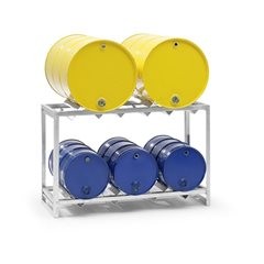 Fassregal, für 2 x 200-l- oder 3 x 60-l-Fässer, HxBxT 850 x 1350 x 500 mm.