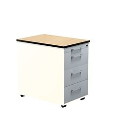 Schubladencontainer auf Rollen, HxT 573 x 600 mm, 3 Schubladen, reinweiß / alusilber / Ahorn.