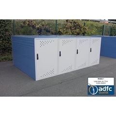 Fahrradbox, Grundelement mit 1 Giebeldach, blau / grau.