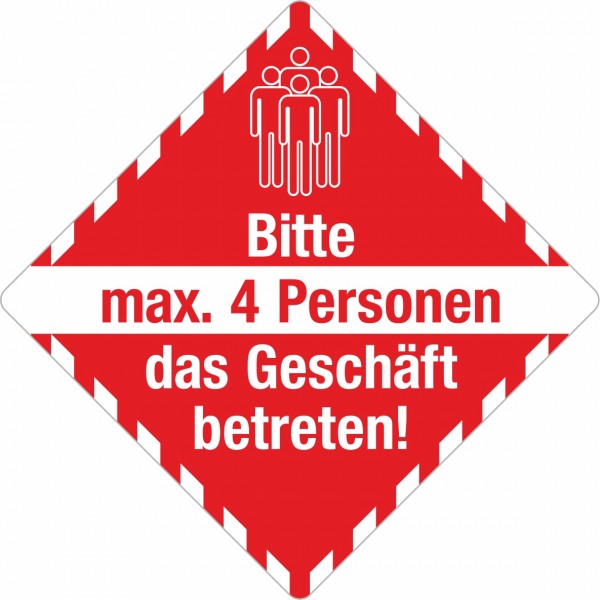 Aufkleber &quot;Bitte max 4 Personen&quot; rot/weiß