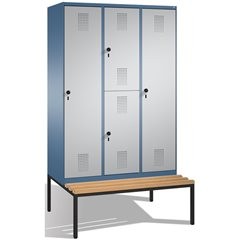EVOLO Kombinationsschrank, ein- und doppelstöckig, mit Sitzbank, 3 Abteile, 4 Tü