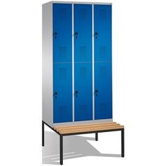 EVOLO Garderobenschrank, doppelstöckig, mit Sitzbank, 3 Abteile, je 2 Fächer, Ab