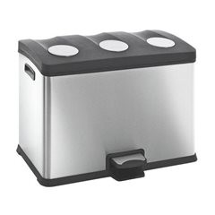 Pedal-Abfallsammler, Volumen 3 x 12 l, BxHxT 592 x 431 x 382 mm, Edelstahl, matt.