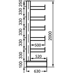 Kragarmregal mit identischer Kragarm-Länge, Regallänge 4050 mm, einseitig, enzianblau.