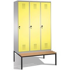 EVOLO Garderobenschrank, mit Sitzbank, 3 Abteile, Abteilbreite 400 mm, weißalumi