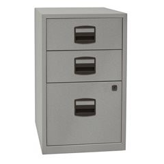 Beistellschrank PFA, 2 Schubladen, 1 Hängeregistratur, silber.