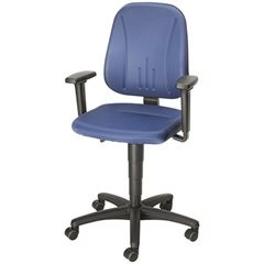 Arbeitsdrehstuhl, mit Gasfeder-Höhenverstellung, Stoffbezug, blau, mit Rollen.