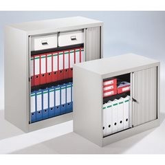 Euro-Rollladenschrank, Breite 1200 mm, 2 Fachböden, lichtgrau.