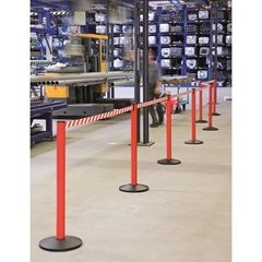 Gurtpfosten aus Aluminium, Bandauszug 3700 mm, Pfostenfarbe Rot, 2 Gurtbänder.