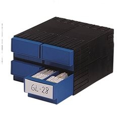 Kombi-Schubladensystem aus Polystyrol, mit 4 Schubladen 2 x 71 mm, blau.