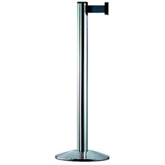 Gurtpfosten aus Aluminium, Pfosten Chrom poliert, Auszug 2300 mm, Gurtfarbe Grün.