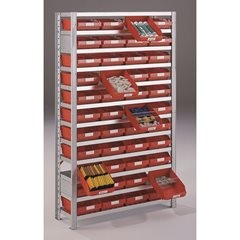 Steckregal mit Regalkästen, Regalhöhe 1790 mm, Grundregal, Tiefe 300 mm, 44 Kästen gelb.