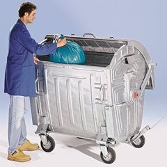 Müllcontainer aus Stahl, DIN EN 840-5/-6, Volumen 1100 l, mit Kindersicherung, verzinkt, ab 5 Stk.
