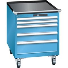 Schubladenschrank, Breite 564 mm, fahrbar, 5 Schubladen, HxT 723 x 725 mm, lichtgrau.