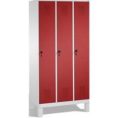 EVOLO Garderobenschrank, mit Füßen, 3 Abteile, Abteilbreite 300 mm, lichtgrau /