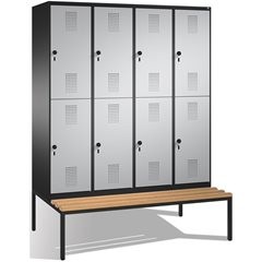EVOLO Garderobenschrank, doppelstöckig, mit Sitzbank, 4 Abteile, je 2 Fächer, Ab