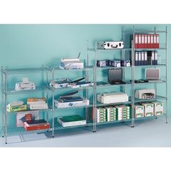 Stahldraht-Gitterregal, verchromt, Fachlast 150 kg, BxT 910 x 460 mm, Anbauregal, Höhe 2180 mm, 6 Fa