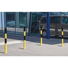 Absperrpfosten aus Stahlrohr, flexibel, Ø 76 mm, zum Einbetonieren, schwarz / gelb.